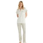 Kadın Kısa Kol Önden Düğmeli Krem Pijama Takımı C7T5N8O15 KREM M