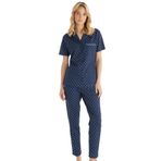 Kadın Kısa Kol Önden Düğmeli Lacivert Pijama Takımı C9T3N8O15 LACİVERT XXL
