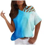 Kadın kısa kollu gömlek, bluz, şık, seksi, açık omzu açık tişört, tunik, üst parça, yazlık tişört, kadın, renkli, gömlek, moda, bol, tunik bluz, spor üst giyim, Gök mavisi #6, XL