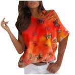 Kadın kısa kollu gömlek, bluz, şık, seksi, açık omzu açık tişört, tunik, üst parça, yazlık tişört, kadın, renkli, gömlek, moda, bol, tunik bluz, spor üst giyim, Turuncu #1., M