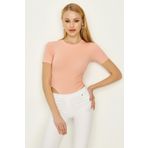 Kadın Kısa Kollu Kaşkorse Alttan Çıtçıtlı Body Pembe S