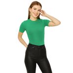 Kadın Kısa Kollu Kaşkorse Alttan Çıtçıtlı Body Yeşil S