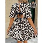 Kadın Kısa Kollu Kruvaze Yakalı Leopar Desenli Mini Süprem Elbise - 2XL-3XL - Leopar