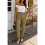Kadın Kısa Kollu Madonna Yaka Viskon Crop Bluz Cepli Iki Iplik Eşofman Takım - 2XL - 3XL - Bej - Regular Fit