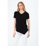 Kadın Kısa Kollu Oversize V Yaka T-Şhirt - Siyah
