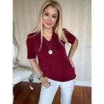 Kadın Kısa Kollu V Yaka Bluz - M - Bordo