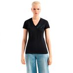 Kadın Kısa Kollu V Yaka Dokuma Kumaş Siyah T-Shirt XW000600 AF10355-UC001