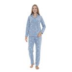 Kadın Kışlık Kar Desenli Önden Düğmeli Fitilli Polar Pijama Takımı Mavi M