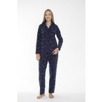 Kadın Kışlık Meyve Desenli Önden Düğmeli Fitilli Polar Pijama Takımı Lacivert M
