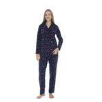 Kadın Kışlık Meyve Desenli Önden Düğmeli Fitilli Polar Pijama Takımı Lacivert XL