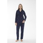 Kadın Kışlık Meyve Desenli Önden Düğmeli Fitilli Polar Pijama Takımı Lacivert