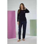Kadın Kışlık Patlı Desenli Penye Lycra Pijama Takımı Lacivert