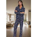 Kadın Kışlık Penguen Desenli %100 Pamuklu Pijama Takımı Rahat Kalıp Özel Tasarım Ve Şık