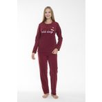 Kadın Kışlık Puantiyeli Fitilli Polar Pijama Takımı Bordo