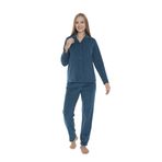 Kadın Kışlık Puantiyeli Önden Düğmeli Fitilli Polar Pijama Takımı Petrol XL