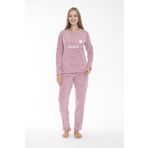 Kadın Kışlık Yıldız Desenli Fitilli Polar Pijama Takımı Pembe M