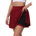 Kadın Kız Basic Rock Siyah Etek Kadın Mini Paten Etek Pantolonlu, Cepli Çok Yönlü Esnek Resmi Kadın Tenis Etek, kırmızı şarap, L