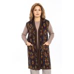 Kadın Klasik Etnik Desen Triko Örgü Kilim Anne Yelek 1052 Uzun