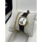 Kadın Kol Saati Koyu Kahve Kordon Retro Still Marka Model Vintage Oval Suyolu Bileklik Gold Kasa 0021 - 20 cm