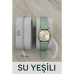 Kadın Kol Saati Su Yeşili Kordon Retro Still Marka Model Vintage Oval Suyolu Bileklikli - Gold Kasa 0021 - 20 cm