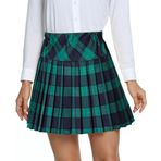 Kadın kolej tarzı elastik yüksek bel pilili Mini etek A-Line Tartan etek astar şort ile, 5-yeşil, S