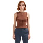 Kadın Kolsuz Örme Bluz Kayık Yaka Fitted Kalıp Rahat Günlük Stil Ve Şık Modern_Kahverengi-XS