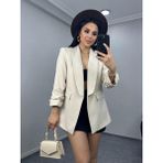 Kadın Kolu Büzgülü Blazer Ceket - Krem - 40 - Regular Fit