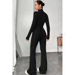 Kadın Kombin Şıklığı Siyah Boğazlı Crop Top Ve Yüksek Bel Eşofman I Spor Şık Kombin Takım