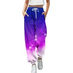 Kadın koşu pantolonu, Noel pantolonu, güzel baskılı, spor pantolonu, yoga pantolonu, yüksek bel, rahat, bol eşofman altı, streç, elastik bel, bol, rahat eşofman altı, Lila-b, L