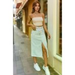 Kadın Kot Etek, Ön Ve Arka Cepli, Yırtmaçlı,midi,spor,kalem Jean Etek Kt0094319