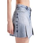 Kadın Kot Rengi 4S5-32 Yırtmaçlı Mini Boy%100 Koton Denim Etek Kot Rengi 34