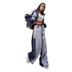 Kadın Kot Rengi Kumaş Denim Parçalı Bol Kesim Tasarım Denim Pantolon Kot Rengi S