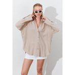 Kadın Koyu Bej Oversize Keten Gömlek - Vizon