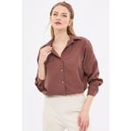 Kadın Koyu Kahve Oversize Uzun Basic Gömlek ARM-22Y001118