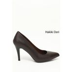 Kadın Koyu Kahve Sivri Burun İnce Topuklu Hakiki Deri Stiletto