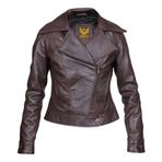 Kadın Koyu Kahverengi Motorcu Klasik Motosiklet Gerçek Deri Ceket, kahverengi, XL