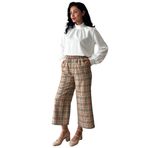 Kadın Krem Ekose Pantolon (Krem-Kahve, 3XL)