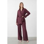 Kadın Kruvaze Bağlama Detaylı Gömlek Yaka Pantolon Takım – 20748TKS - BURGUNDY