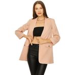 Kadın Kruvaze Yaka Gold Düğme Detaylı Blazer Ceket Pembe 40