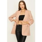 Kadın Kruvaze Yaka Gold Düğme Detaylı Blazer Ceket Pembe 42