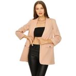 Kadın Kruvaze Yaka Gold Düğme Detaylı Blazer Ceket Pembe 44