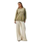Kadın Küf Yeşili 3 İplik Şardonlu Süzene Nakış ve Taşlı Sweatshirt 28056