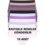 Kadın Külot 10 Lu Paket Yüksek Bel Pamuklu Likrali Rastgele Karısık Renklı
