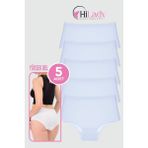Kadın Külot 5'li Paket Yüksek Bel Külot, Likralı Pamuklu Kumaş - Beyaz - 3XL