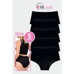 Kadın Külot 5'li Paket Yüksek Bel Külot Siyah, Likralı Pamuklu Kumaş - 2XL