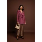 Kadın Kuşak Detaylı Vatkalı Denim Blazer Ceket - 20653CKT - BURGUNDY