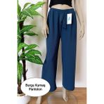 Kadın Lacivert Beli Lastikli Dökümlü Geniş Paça Burgu Kumaş Palazzo Pantolon - 2XL
