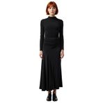 Kadın Lacivert Bodycon Dik Yaka Uzun Kollu Büzgülü Maxi Elbise Modern Şık Esnek Örme Tasarım-Siyah-XS