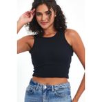 Kadın Lacivert Fitilli Görünümlü Askılı Kalın Esnek Örme Basic Crop Atlet