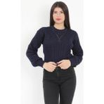 Kadın Lacivert Gofreli Crop Triko Kazak - 1556 - Standart